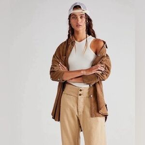 NWT We The Free Baby Cord Button Down Shirt Jacket Brown Size M